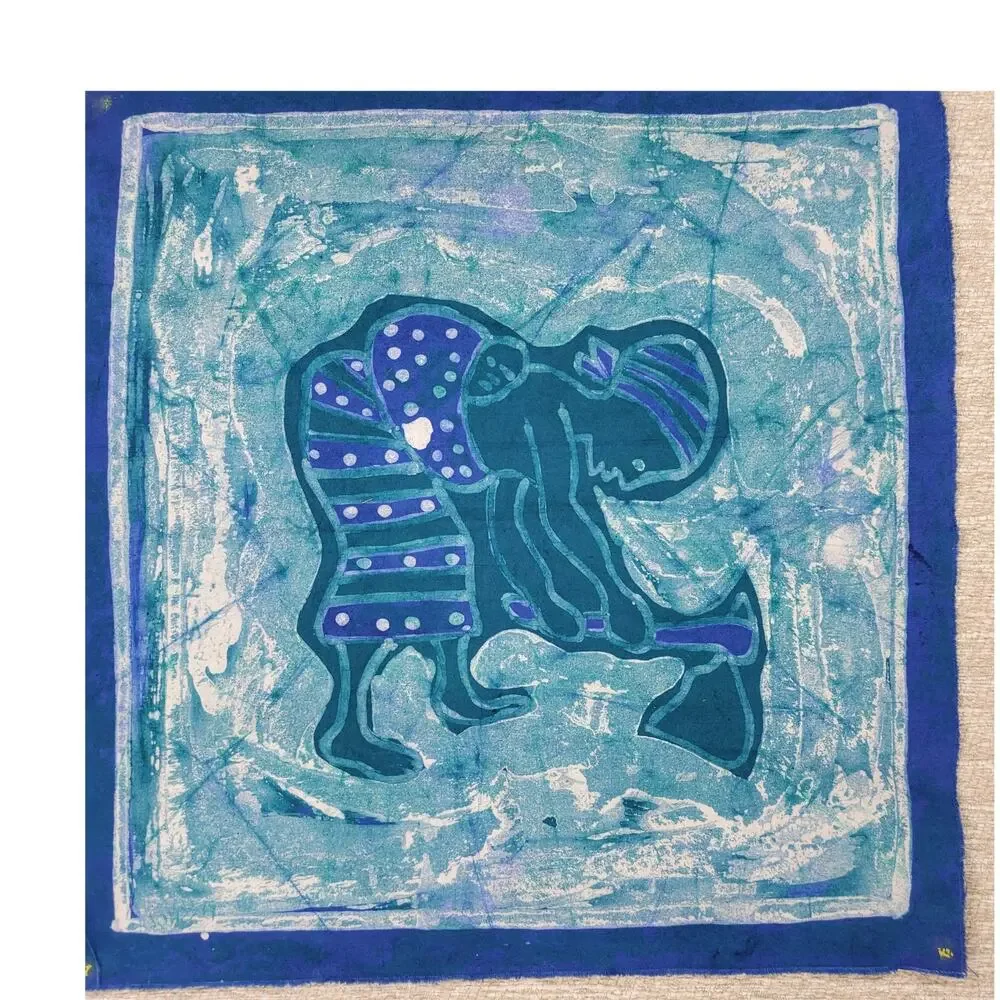 VTG Asshola Batik African Woman Farming Tapestry Mali Hand Dyed Fabric Signed